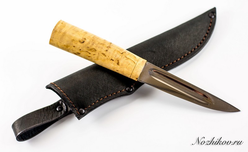 Нож якутский малый из 65Х13, карельская береза