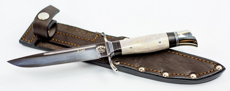 Нож якутский ручной ковки из Х12МФ, карельская береза