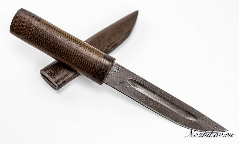 Нож Якутский средний дамаск, деревянные ножны