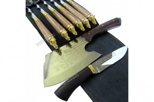 Шампурница черная (шампура с деревянной рукоятью и литьем, нож простой)