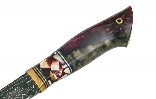 нож Финский: сталь Ламинированная - рукоять композит гибрид, вставка клык моржа, больстер - бронза.