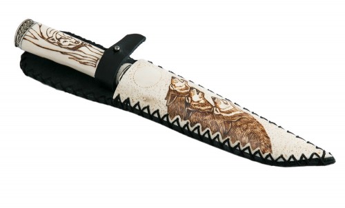 нож Финский: сталь Ламинированная - рукоять рог лося, ножны рог лося, мельхиор